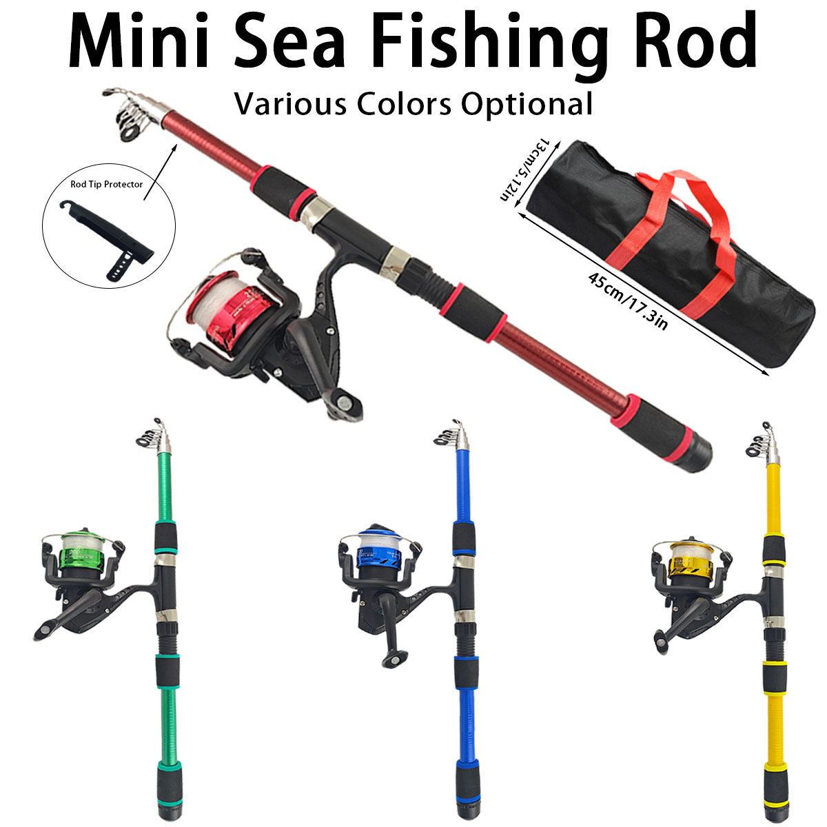 Reel Bag - Mini Teleskop-Meeresangelrute-Set mit Spinnrolle, EVA-Rutschfestem Griff,